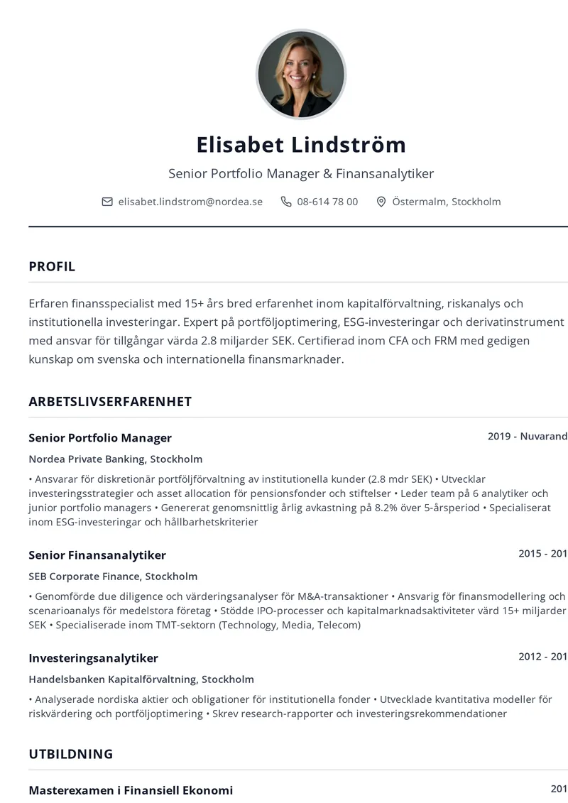 Minimalistisk cv-mall med ren layout