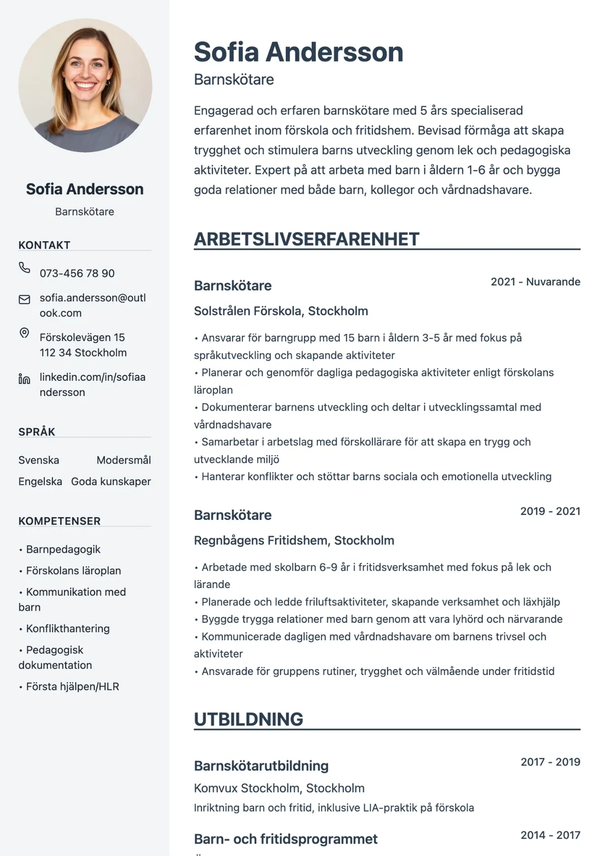 CV exempel för barnskötare