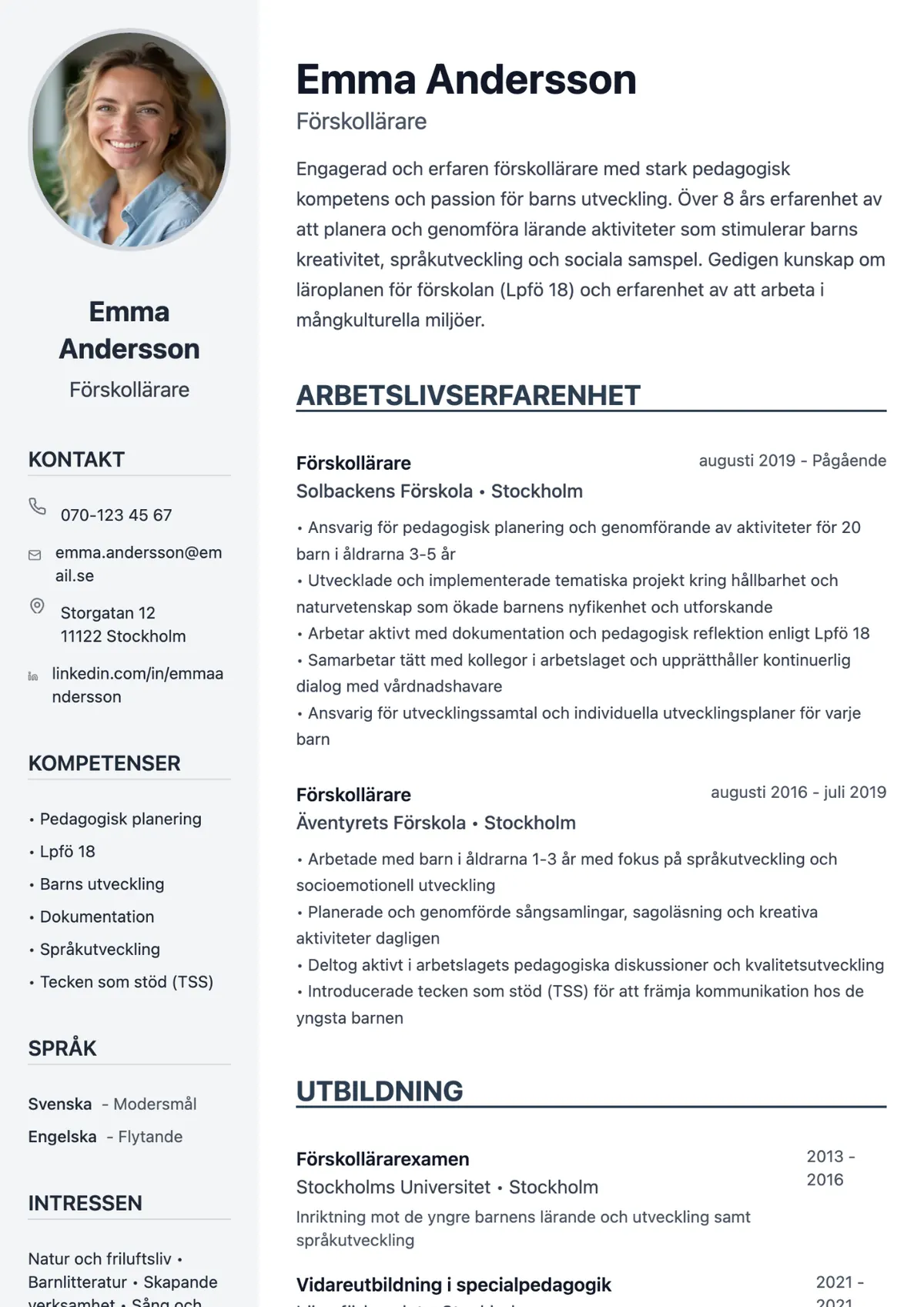 CV exempel för förskollärare