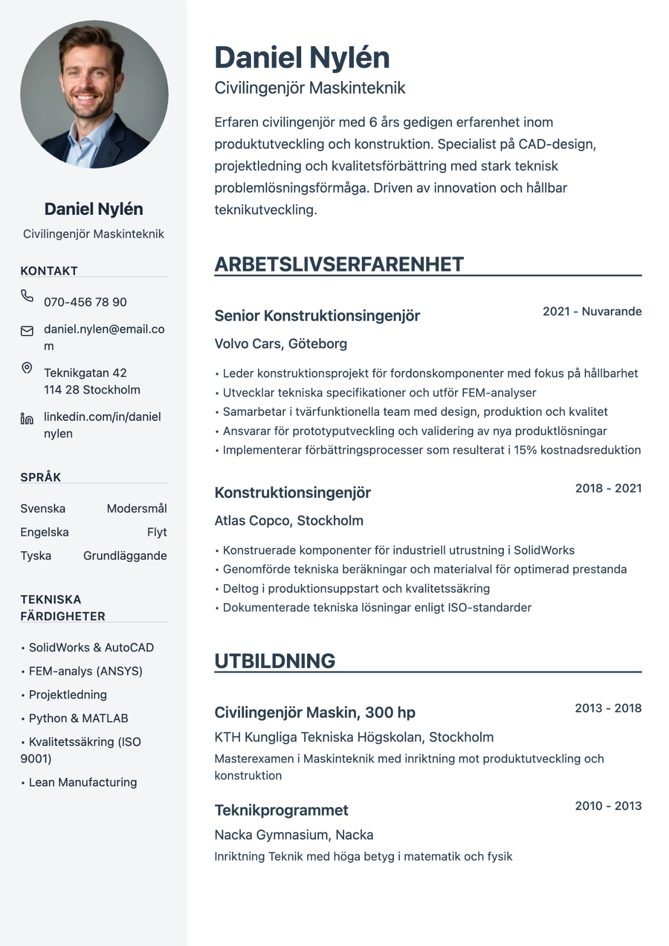 CV exempel för ingenjör - David Andersson