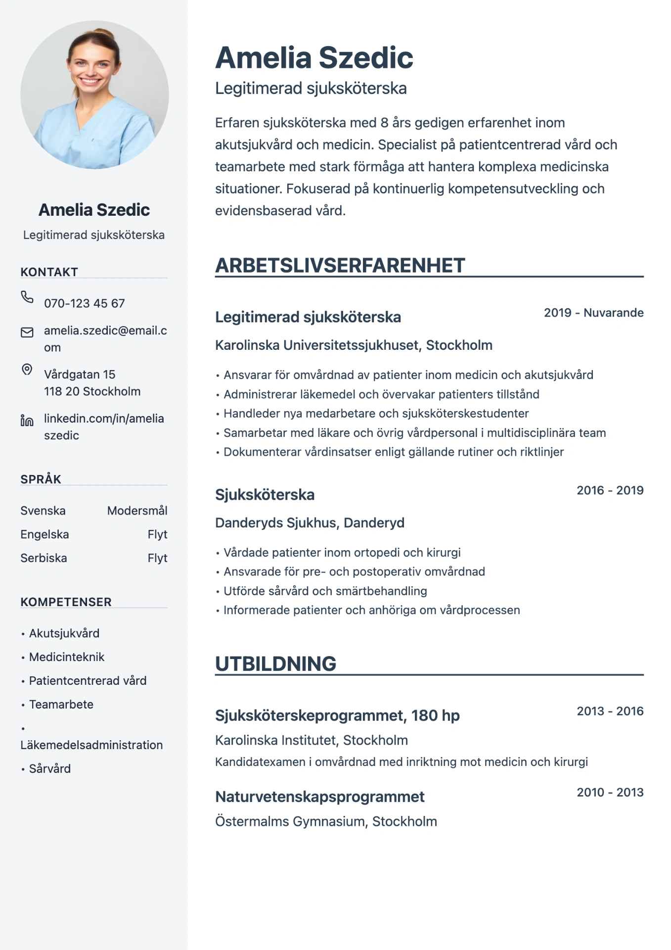 CV-mall för sjuksköterska