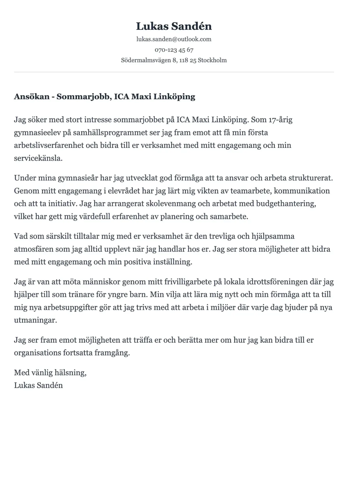 Entusiastiskt personligt brev exempel för ungdom
